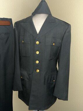 1960s 3 Pc US Army Military Wool Dress Uniform Jacket Pants Hat Vietnam Era 40R